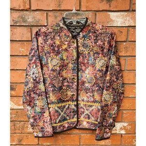 Vintage-Style Multicolor Quilted Button-Up Reversible Jacket Size Small